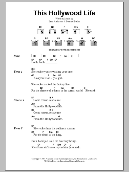 Suede This Hollywood Life sheet music notes and chords arranged for Guitar Chords/Lyrics