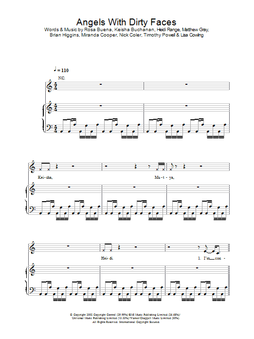 Sugababes Angels With Dirty Faces sheet music notes and chords arranged for Piano, Vocal & Guitar Chords