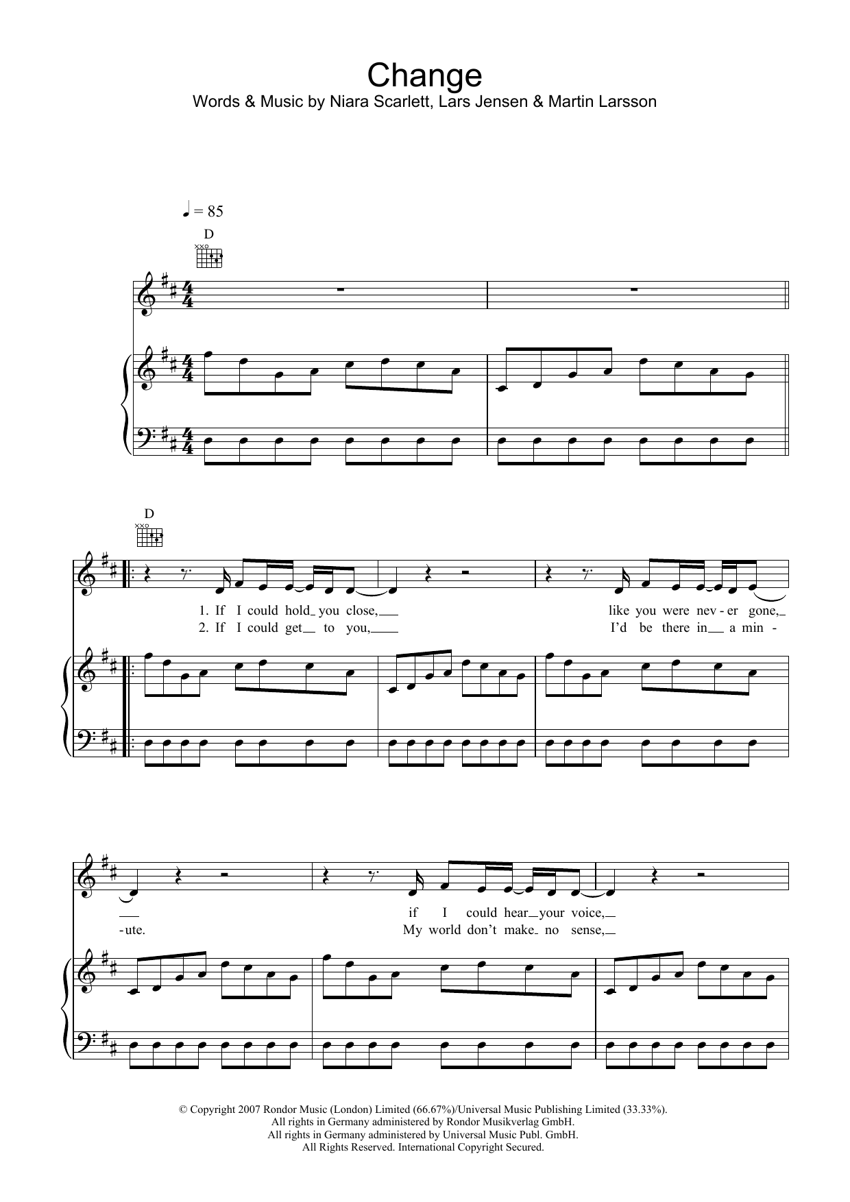 Sugababes Change sheet music notes and chords arranged for Piano, Vocal & Guitar Chords