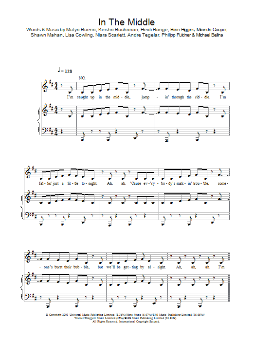 Sugababes In The Middle sheet music notes and chords arranged for Piano, Vocal & Guitar Chords