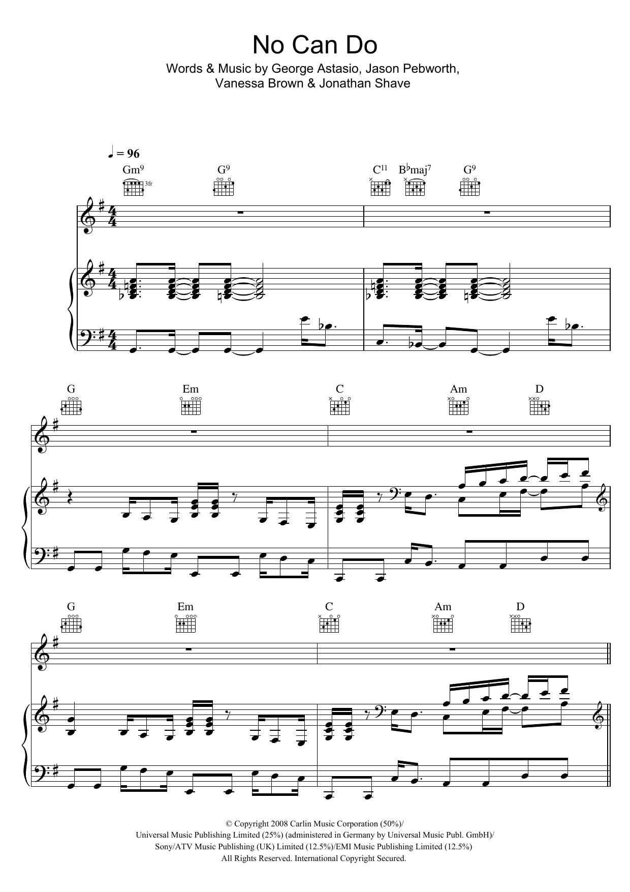 Sugababes No Can Do sheet music notes and chords arranged for Piano, Vocal & Guitar Chords