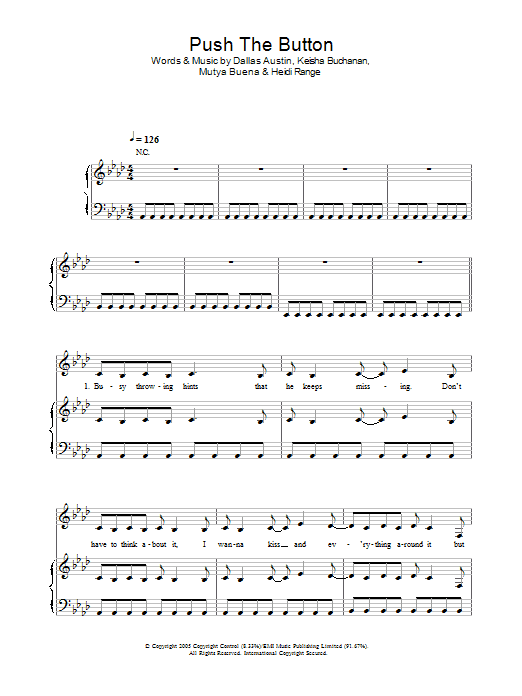 Sugababes Push The Button sheet music notes and chords arranged for Piano Chords/Lyrics