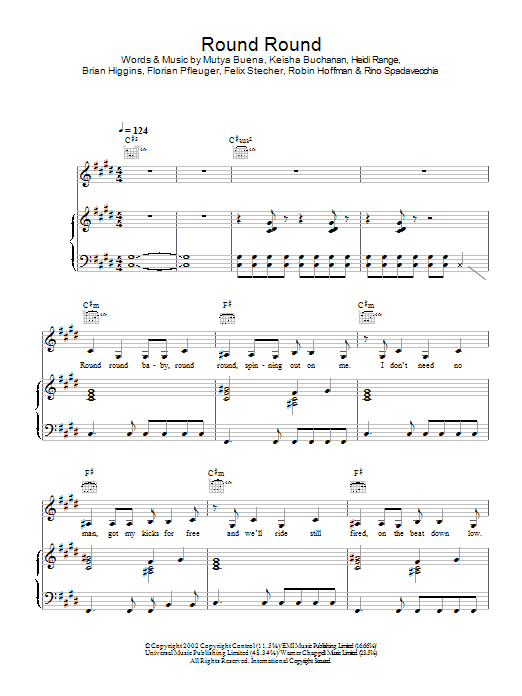 Sugababes Round Round sheet music notes and chords arranged for Piano Chords/Lyrics