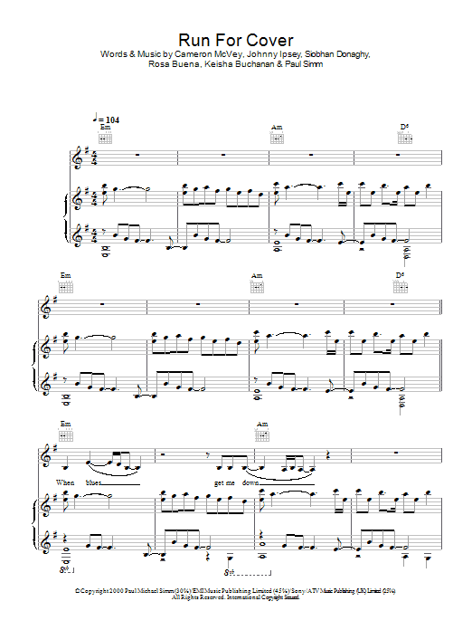 Sugababes Run For Cover sheet music notes and chords arranged for Piano, Vocal & Guitar Chords