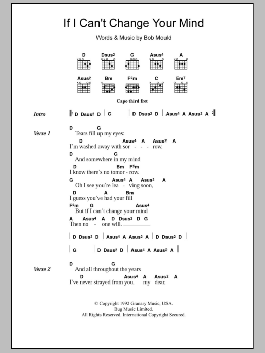SuGar If I Can't Change Your Mind sheet music notes and chords arranged for Guitar Chords/Lyrics