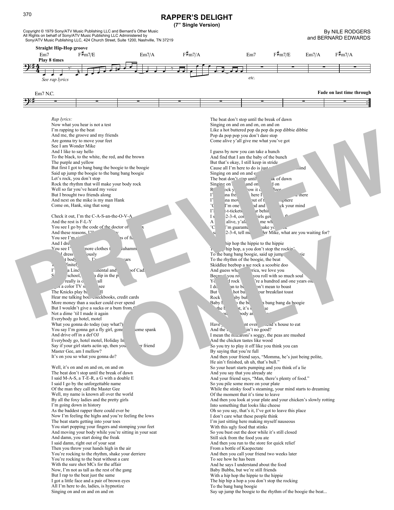 Sugarhill Gang Rapper's Delight sheet music notes and chords arranged for Lead Sheet / Fake Book