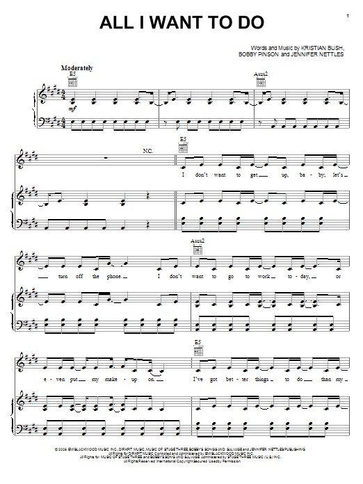 Sugarland All I Want To Do sheet music notes and chords arranged for Guitar Chords/Lyrics