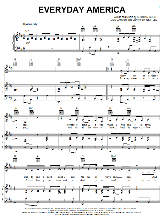 Sugarland Everyday America sheet music notes and chords arranged for Piano, Vocal & Guitar Chords (Right-Hand Melody)