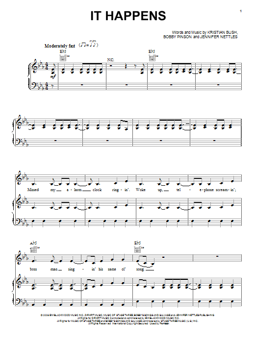 Sugarland It Happens sheet music notes and chords arranged for Piano, Vocal & Guitar Chords (Right-Hand Melody)