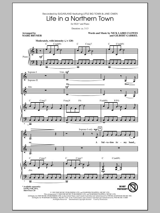 Sugarland Life In A Northern Town sheet music notes and chords arranged for SSA Choir