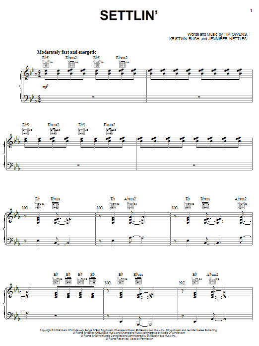 Sugarland Settlin' sheet music notes and chords arranged for Piano, Vocal & Guitar Chords (Right-Hand Melody)