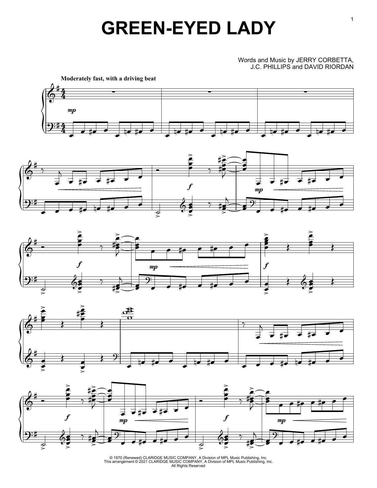 Sugarloaf Green-Eyed Lady [Classical version] (arr. David Pearl) sheet music notes and chords arranged for Piano Solo