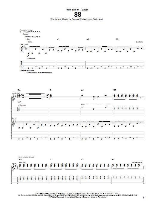 Sum 41 88 sheet music notes and chords arranged for Guitar Tab