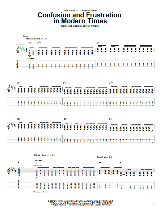 Sum 41 Confusion And Frustration In Modern Times sheet music notes and chords arranged for Guitar Tab