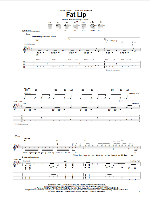 Sum 41 Fat Lip sheet music notes and chords arranged for Drums Transcription