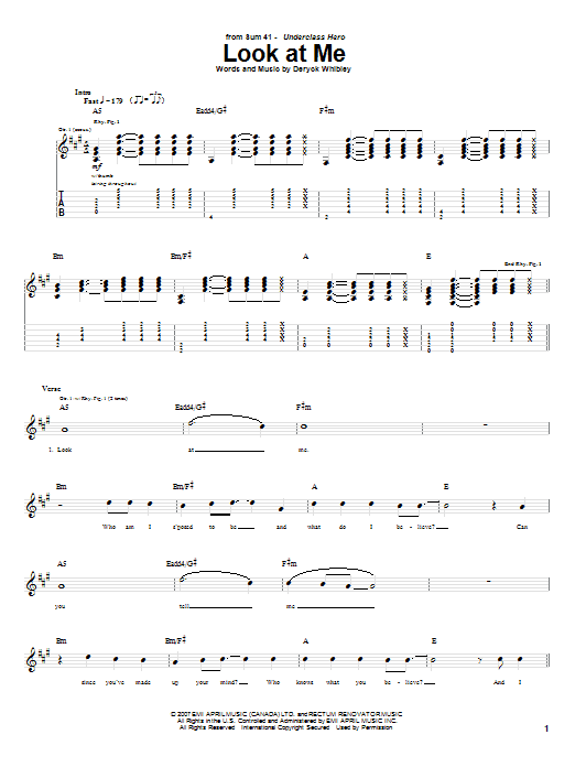 Sum 41 Look At Me sheet music notes and chords arranged for Guitar Tab