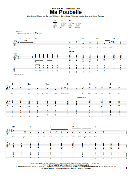 Sum 41 Ma Poubelle sheet music notes and chords arranged for Guitar Tab