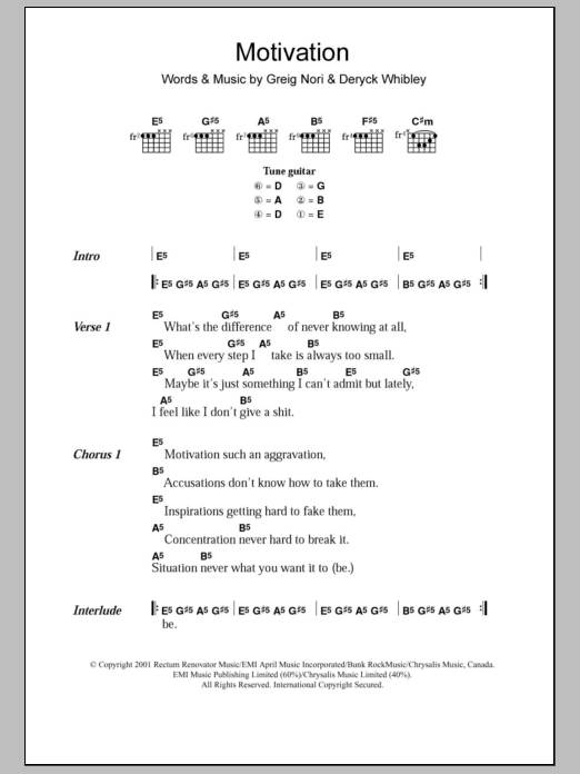 Sum 41 Motivation sheet music notes and chords arranged for Guitar Chords/Lyrics