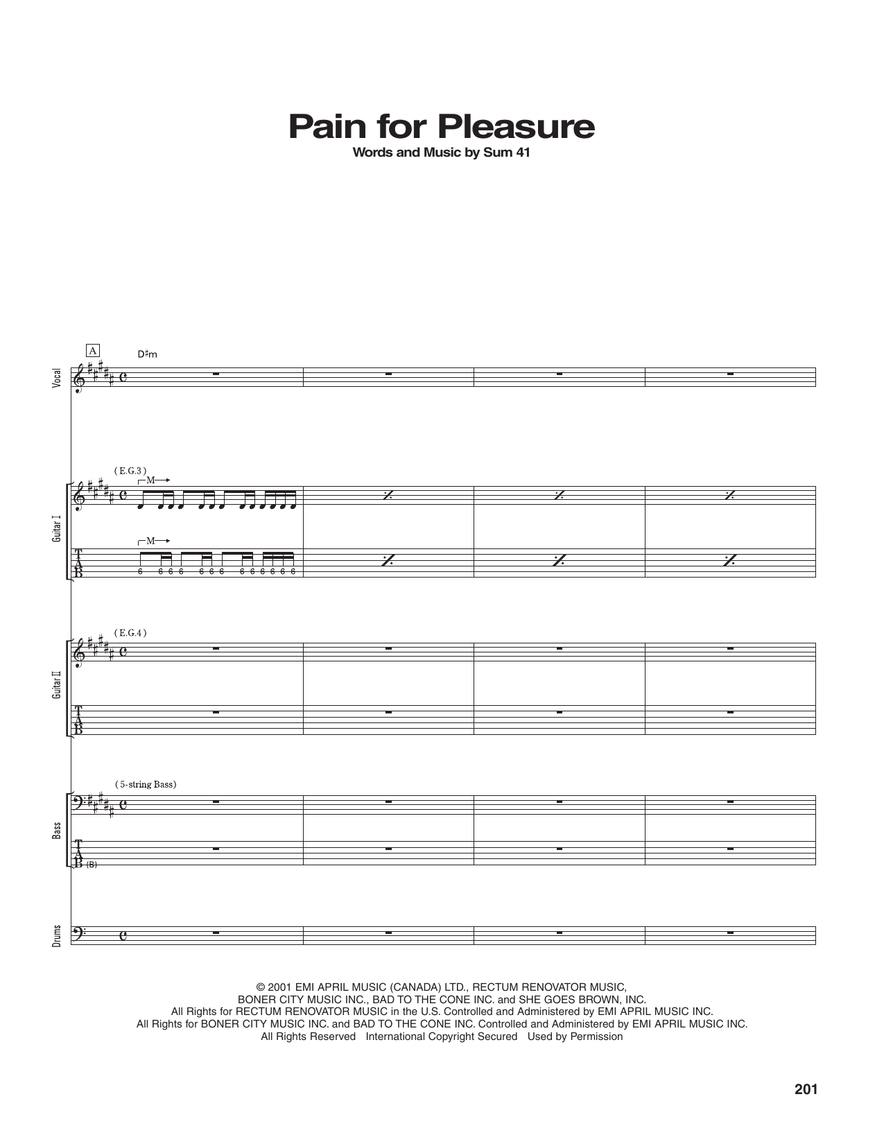 Sum 41 Pain For Pleasure sheet music notes and chords arranged for Transcribed Score