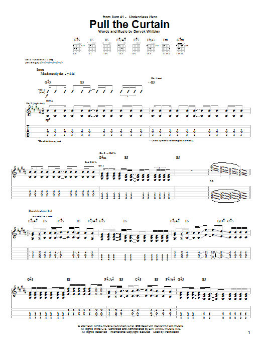 Sum 41 Pull The Curtain sheet music notes and chords arranged for Guitar Tab