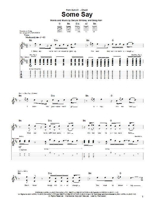 Sum 41 Some Say sheet music notes and chords arranged for Guitar Tab
