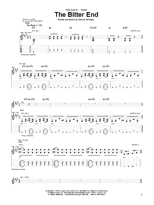Sum 41 The Bitter End sheet music notes and chords arranged for Guitar Tab