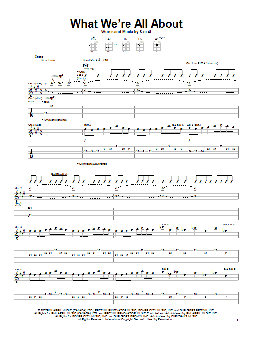 Sum 41 What We're All About sheet music notes and chords arranged for Guitar Tab