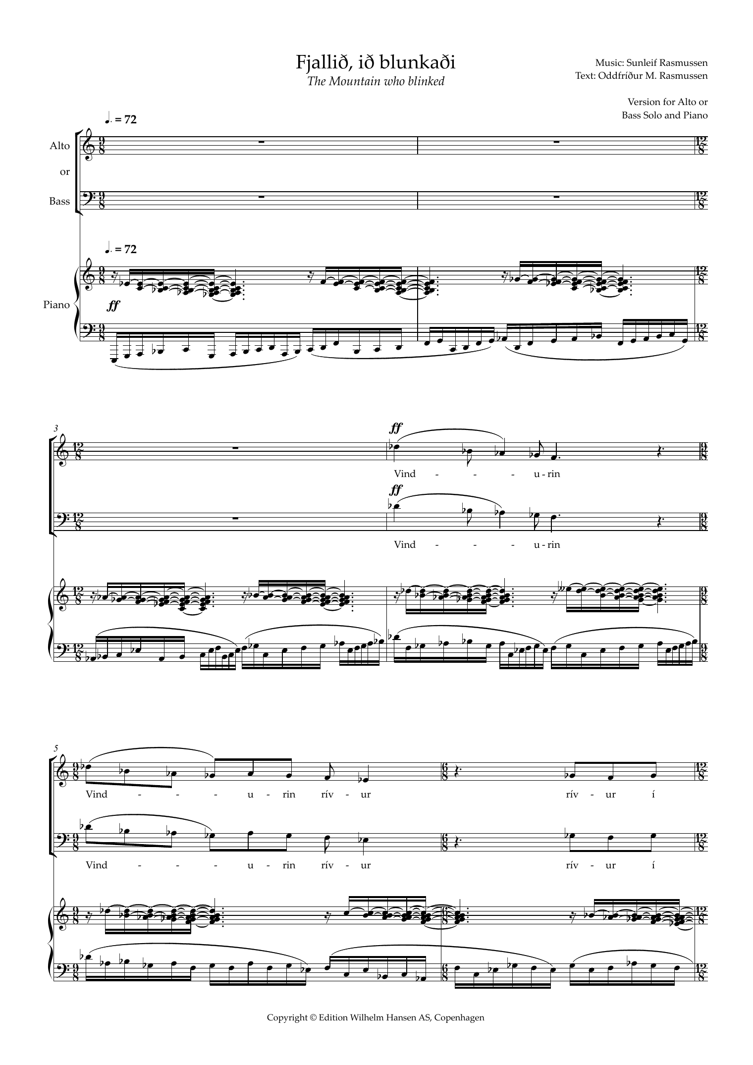 Sunleif Rasmussen Fjallið, ið blunkaði (The Mountain Who Blinked) (for Alto or Bass) sheet music notes and chords arranged for Piano & Vocal