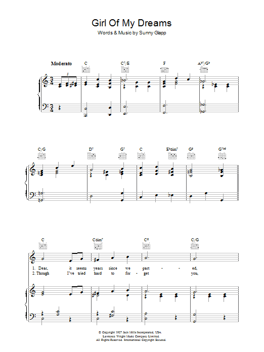 Sunny Clapp Girl Of My Dreams sheet music notes and chords arranged for Piano, Vocal & Guitar Chords