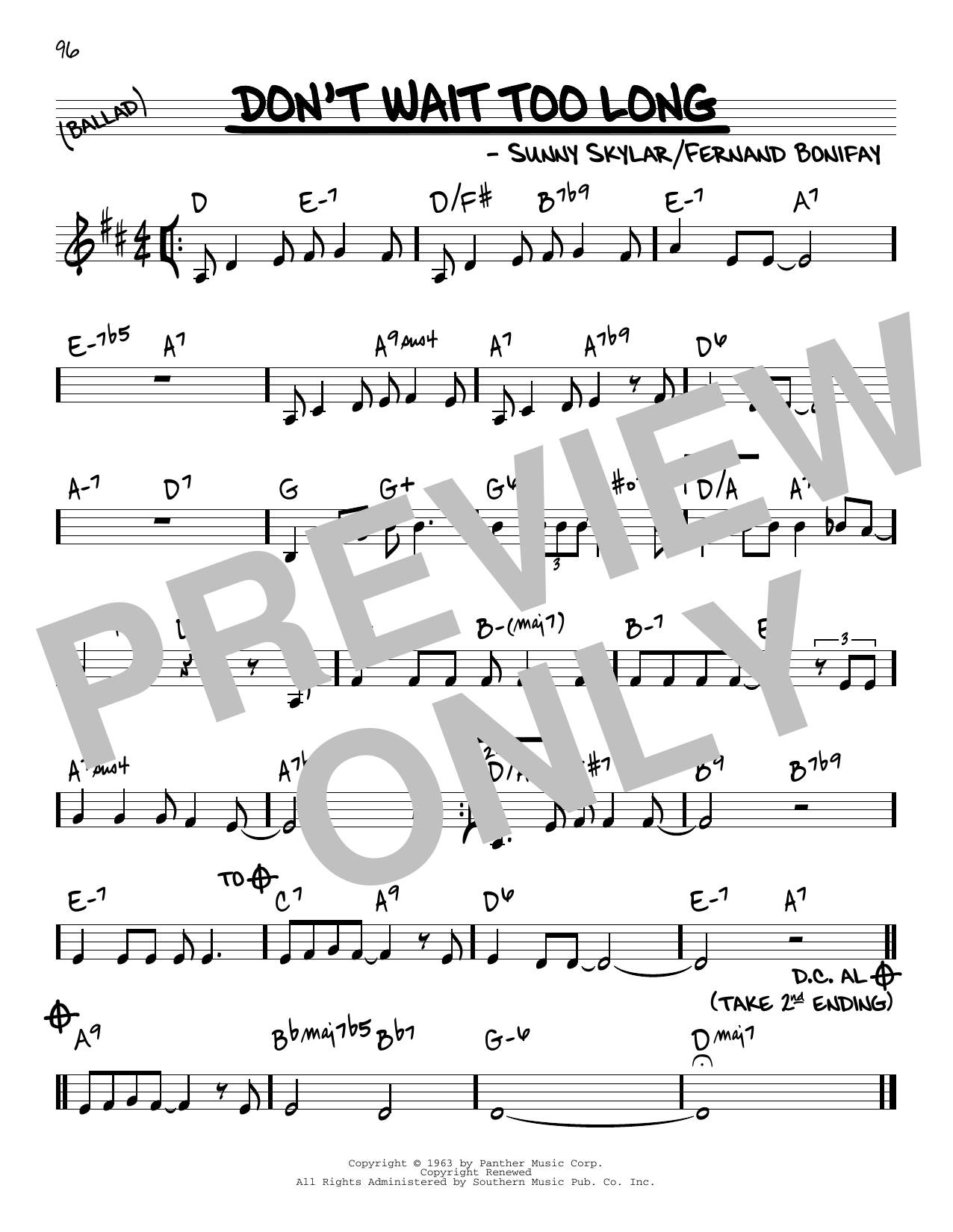 Sunny Skylar Don't Wait Too Long sheet music notes and chords arranged for Real Book – Melody & Chords