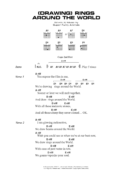 Super Furry Animals (Drawing) Rings Around The World sheet music notes and chords arranged for Guitar Chords/Lyrics