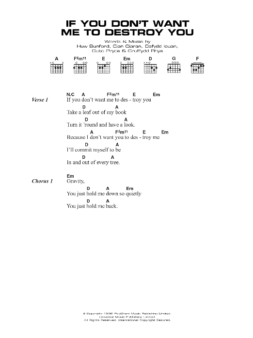 Super Furry Animals If You Don't Want Me To Destroy You sheet music notes and chords arranged for Guitar Chords/Lyrics