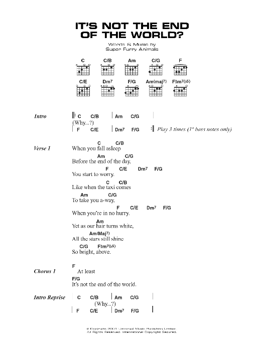 Super Furry Animals It's Not The End Of The World sheet music notes and chords arranged for Guitar Chords/Lyrics