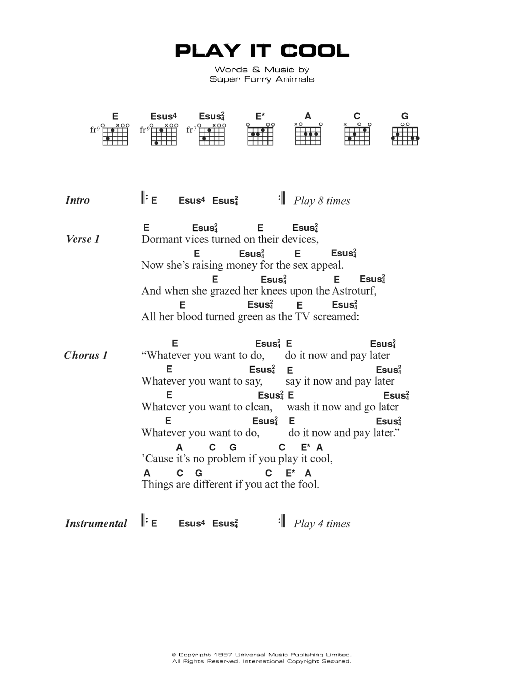 Super Furry Animals Play It Cool sheet music notes and chords arranged for Guitar Chords/Lyrics