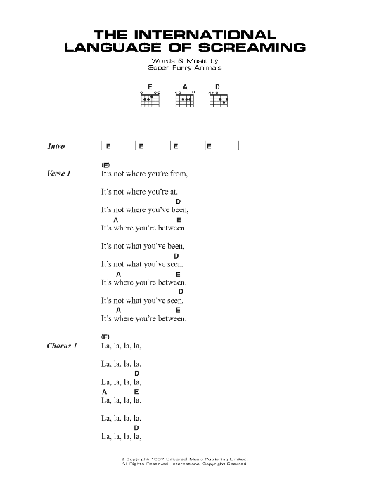 Super Furry Animals The International Language Of Screaming sheet music notes and chords arranged for Guitar Chords/Lyrics