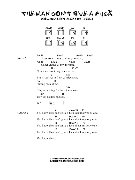 Super Furry Animals The Man Don't Give A Fuck sheet music notes and chords arranged for Guitar Chords/Lyrics