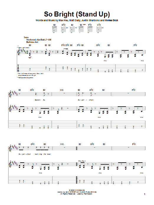 Superchick So Bright (Stand Up) sheet music notes and chords arranged for Guitar Tab