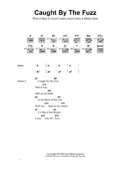 Supergrass Caught By The Fuzz sheet music notes and chords arranged for Guitar Chords/Lyrics