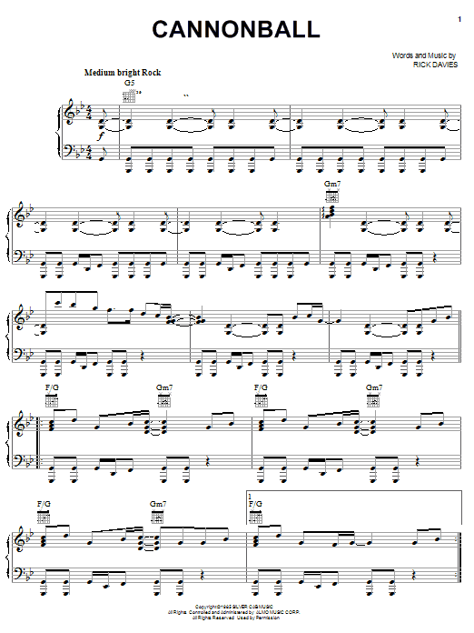 Supertramp Cannonball sheet music notes and chords arranged for Piano, Vocal & Guitar Chords (Right-Hand Melody)