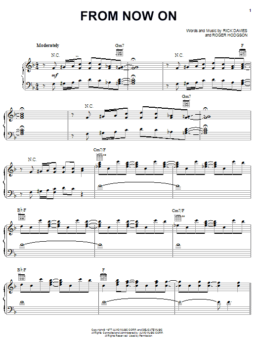 Supertramp From Now On sheet music notes and chords arranged for Piano, Vocal & Guitar Chords (Right-Hand Melody)