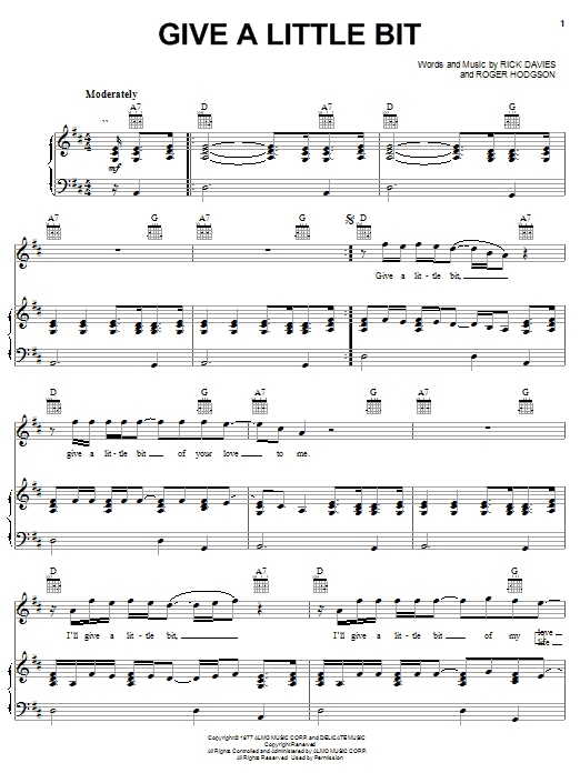 Supertramp Give A Little Bit sheet music notes and chords arranged for Guitar Chords/Lyrics