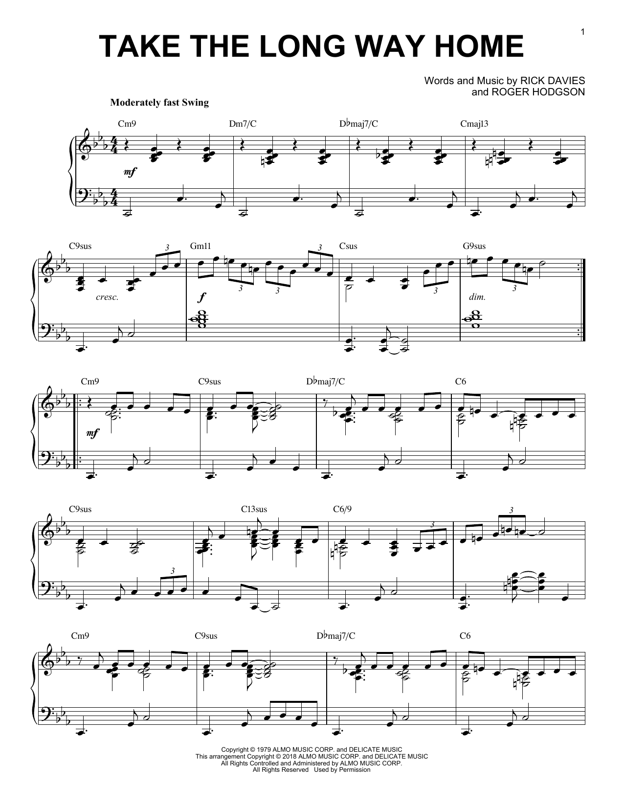 Supertramp Take The Long Way Home [Jazz version] sheet music notes and chords arranged for Piano Solo