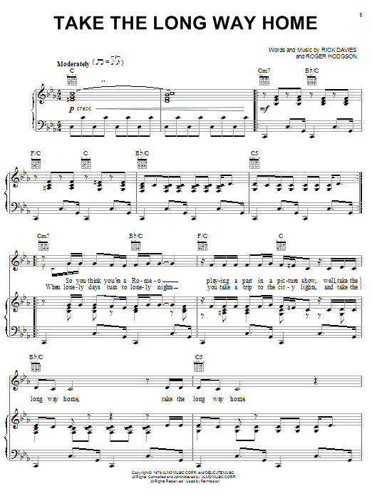 Supertramp Take The Long Way Home sheet music notes and chords arranged for Piano Solo
