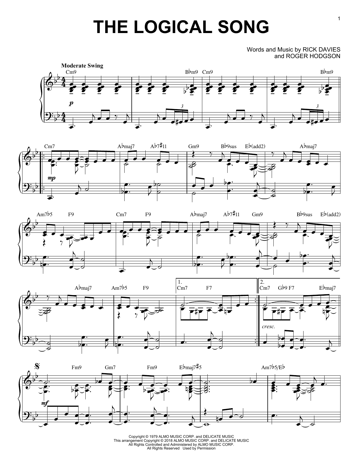 Supertramp The Logical Song [Jazz version] sheet music notes and chords arranged for Piano Solo