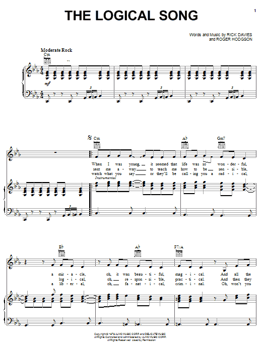 Supertramp The Logical Song sheet music notes and chords arranged for Piano, Vocal & Guitar Chords (Right-Hand Melody)