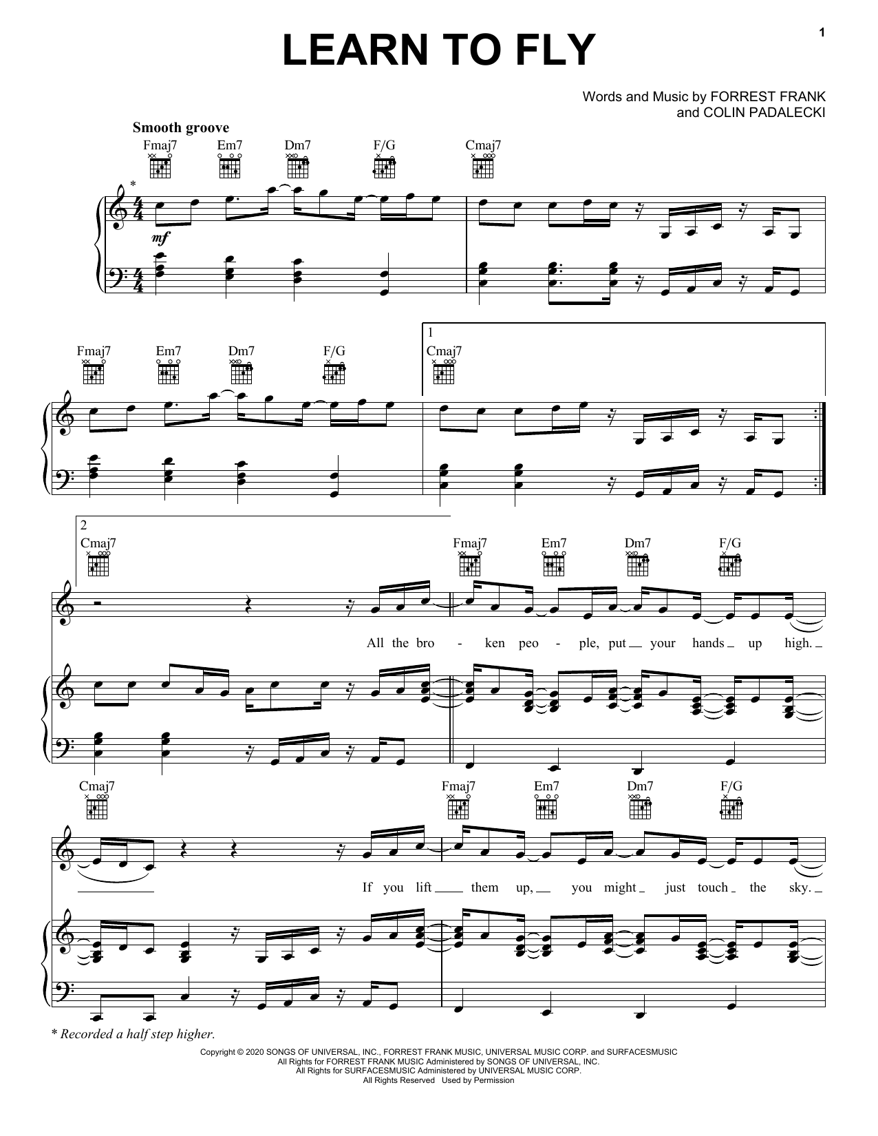 Surfaces & Elton John Learn To Fly sheet music notes and chords arranged for Piano, Vocal & Guitar Chords (Right-Hand Melody)