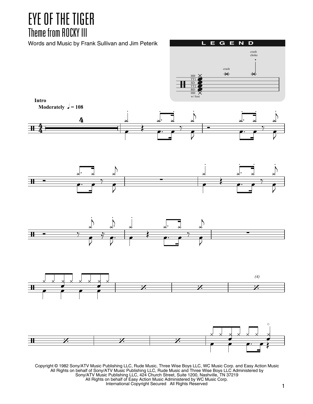 Survivor Eye Of The Tiger (arr. Kennan Wylie) sheet music notes and chords arranged for Drum Chart