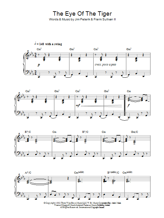 Survivor Eye Of The Tiger (Jazz Version) sheet music notes and chords arranged for Piano Solo