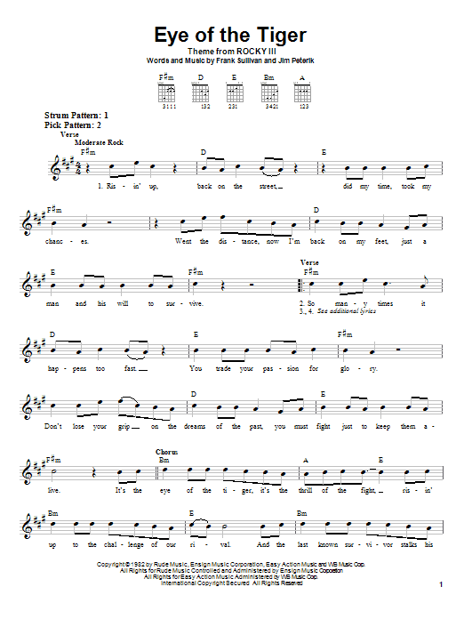 Survivor Eye Of The Tiger sheet music notes and chords arranged for Guitar Tab