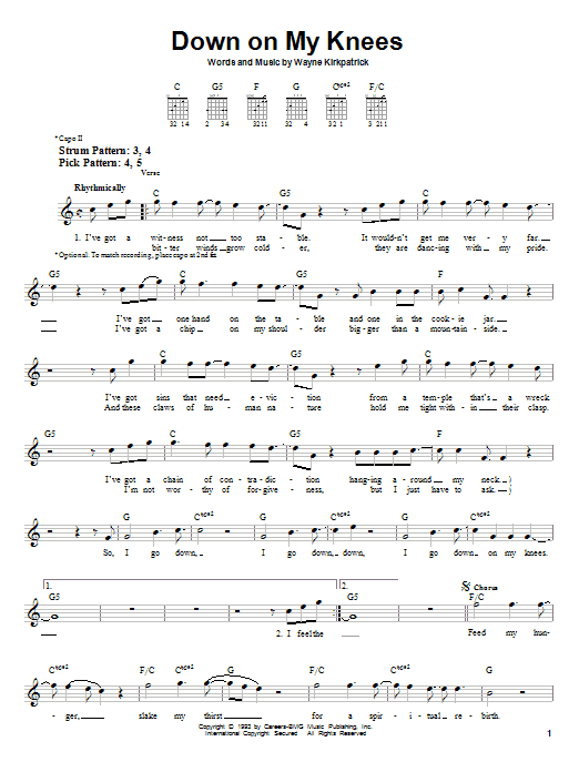 Susan Ashton Down On My Knees sheet music notes and chords arranged for Easy Guitar
